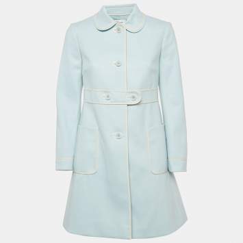 Pre Owned RED Valentino Blue Wool Felt Belted Mid-Length Coat S