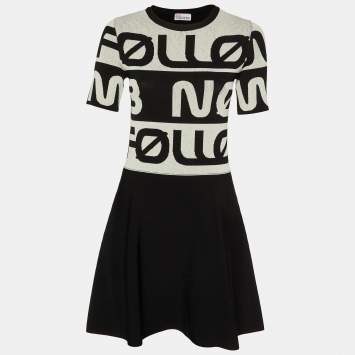 Pre Owned RED Valentino  Black/White Follow Me Intarsia Knit Mini Dress S