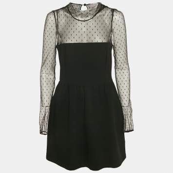 Pre Owned RED Valentino Black Knit and Tulle Long Sleeve Mini Dress XL