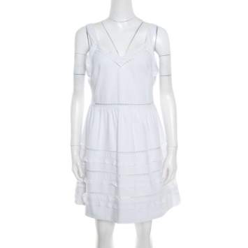 Pre Owned RED Valentino White Ladder Lace Insert Sleeveless Mini Dress M