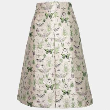 Pre Owned RED Valentino Cream Insect Lurex Jacquard Knee Length Skirt L
