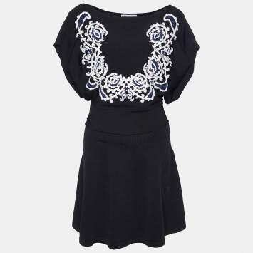 Pre Owned RED Valentino Black Embroidered knit Mini Dress S