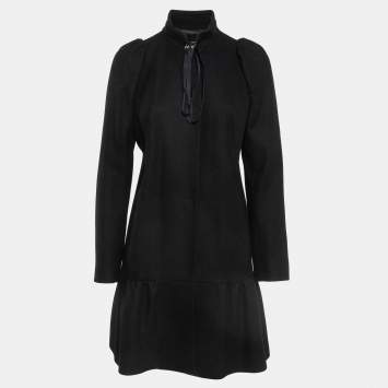 Pre Owned RED Valentino Black Wool Blend Ruffled Mini Overcoat L