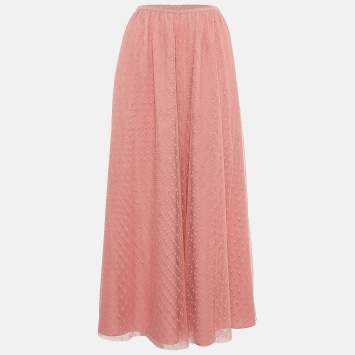 Pre Owned RED Valentino Pink Dot Pattern Tulle Midi Skirt S