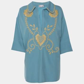 Pre Owned RED Valentino Light Blue Cotton Embroidered Blouse M