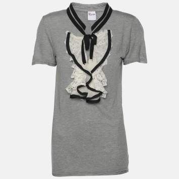 Pre Owned RED Valentino Grey Modal Lace Detailed T-Shirt S