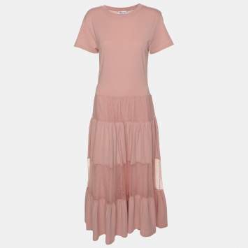 Pre Owned RED Valentino Pink Cotton and Lace T-shirt Long Dress XS