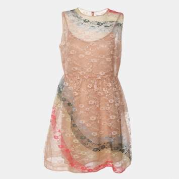 Pre Owned RED Valentino Beige Lace Knit Mini Dress M