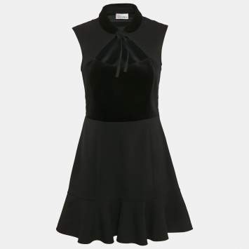 Pre Owned RED Valentino Black Wool Blend and Velvet Sleeveless Mini Dress L