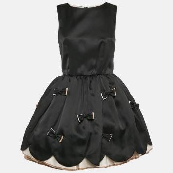 Pre Owned Red Valentino Black Silk Bow Detail Sleeveless Mini Dress S