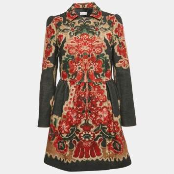 Pre Owned RED Valentino Multicolor Abstract Print Wool Button Front Mini Dress M