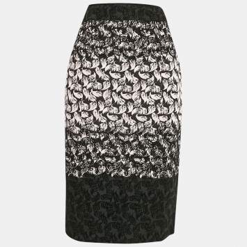 Pre Owned RED Valentino Black/Pink Printed Synthetic Midi Skirt M