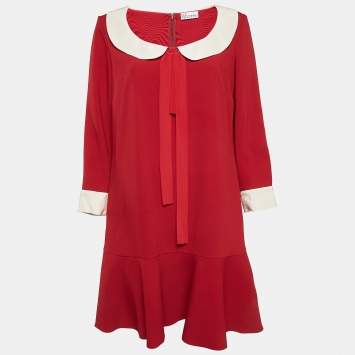 Pre Owned RED Valentino Red Crepe Flounce Mini Dress M