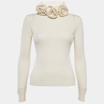Pre Owned RED Valentino Off-White Knit Floral Detail Full Sleeve Sweater M