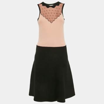 Pre Owned RED Valentino Pink/Black Knit Lace Trimmed Short Dress M