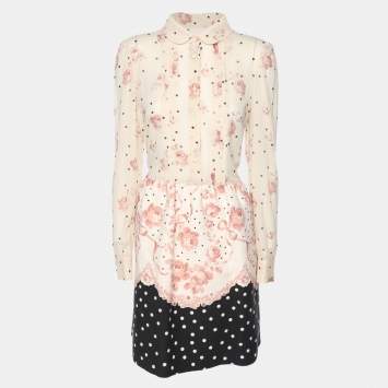 Pre Owned RED Valentino Multicolor Chiffon and Cotton Long Sleeve Midi Dress M