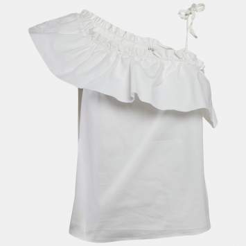 Pre Owned RED Valentino White Ruffled One-Shoulder Tie-Up Detail Top L