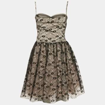 Pre Owned RED Valentino Black/Beige Tulle Sleeveless Short Dress M