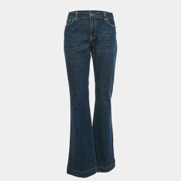 RED Valentino Blue Denim Rose Applique Wide Leg Jeans L Waist 33"