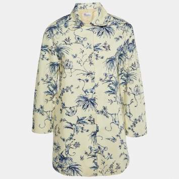 Pre Owned RED Valentino Off- White Printed Cotton Mid-Length Coat S