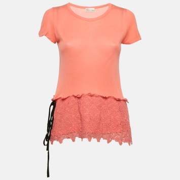 Pre Owned RED Valentino Pink Modal Knit Lace Detail Top M