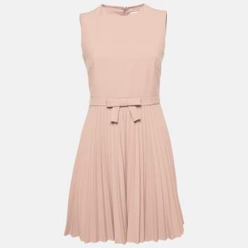 RED Valentino Pink Crepe Plisse Sleeveless Mini Dress S