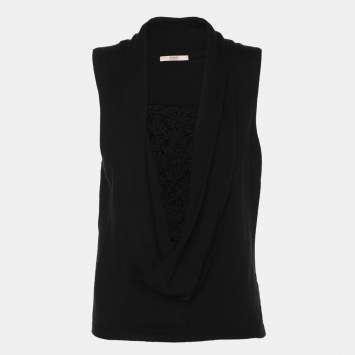 RED Valentino Black Cotton Knit Lace Top M