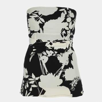 Pre Owned Red Valentino Black/White Floral Print Crepe Belted Blouse M