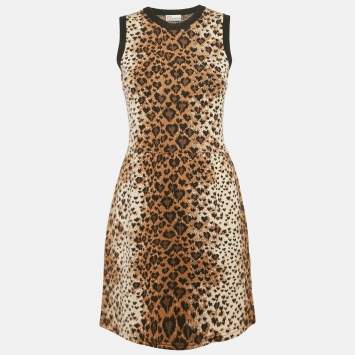 RED Valentino Brown Leopard Stretch Knit Sleeveless Mini Dress M