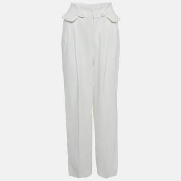 Pre Owned RED Valentino White Crepe Wide Leg High Rise Trousers M