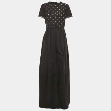 Pre Owned RED Valentino Black Grommet Cotton Gown M