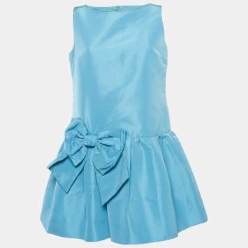 Pre Owned RED Valentino Blue Synthetic Bow Detail Flounce Mini Dress M
