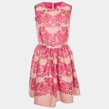 RED Valentino Light Pink Floral Chiffon Lace Paneled Mini