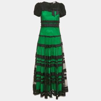 RED Valentino Black Tulle and Silk Tiered Maxi Dress M