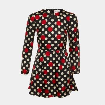Pre Owned RED Valentino Black Polka Dot Print Silk Mini Dress S