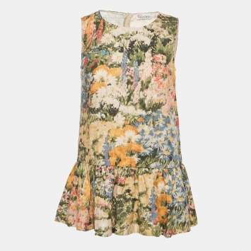 Pre Owned فستان ريد فالنتينو أخضر بطبعة زهور راميه ميني مقاس صغير (سمول)