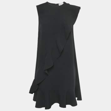 Pre Owned RED Valentino Black Crepe Frill Flounced Hem Mini Dress S 