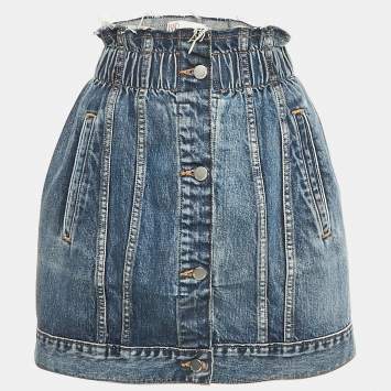 مملوكة مسبقًا RED Valentino Blue Washed Frayed Denim Mini Skirt M Waist 27"
