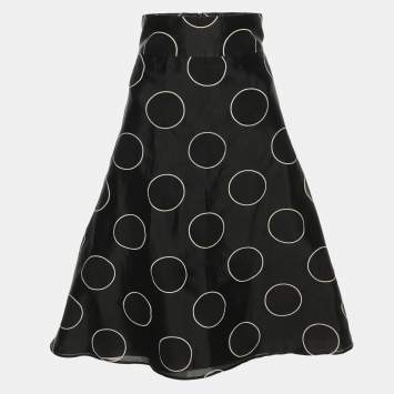 Pre Owned RED Valentino Black Printed Chiffon Midi Flared Skirt L