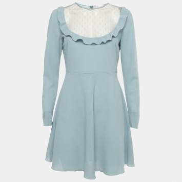 مملوكة مسبقًا RED Valentino Blue Mesh Trim Crepe Mini Dress M