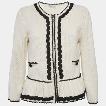 Pre Owned RED Valentino White Crochet Ric-Rac Peplum Jacket M