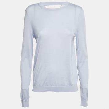 مملوكة مسبقًا RED Valentino Blue Tulle Trim Cashmere Knit Sweatshirt M