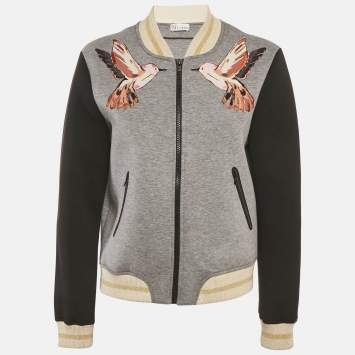 مملوكة مسبقًا RED Valentino Grey Bird Embroidered Neoprene Jacket L