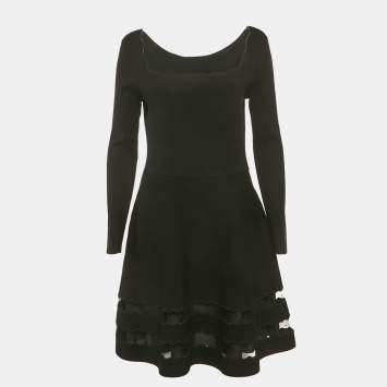 Pre Owned RED Valentino Black Wool Blend Flared Mini Dress M