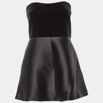 Pre Owned RED Valentino Black Velvet & Taffeta Strapless Mini Dress L