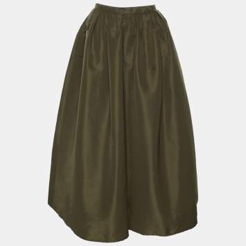 Pre Owned RED Valentino Olive Green Nylon Long Skirt S