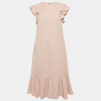 Pre Owned RED Valentino Light Pink Crepe Ruffle Mini Dress S