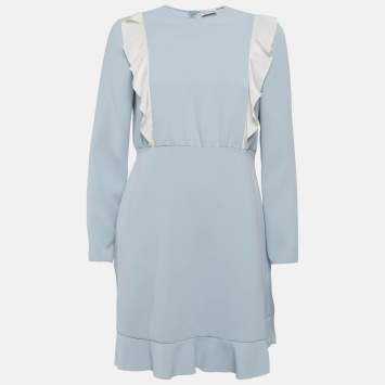 Pre Owned RED Valentino Blue Crepe Ruffled Midi Dress M