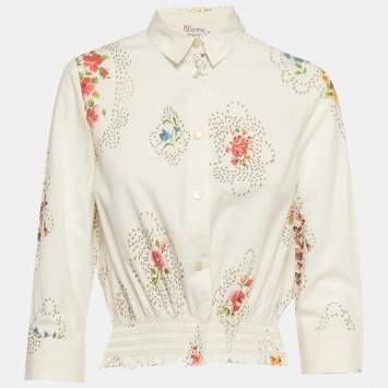 Pre Owned RED Valentino White Floral Print Cotton Button Down Shirt S
