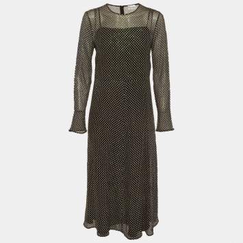 مملوكة مسبقًا RED Valentino Black Polka Dot Glitter Embellished Midi Dress L
